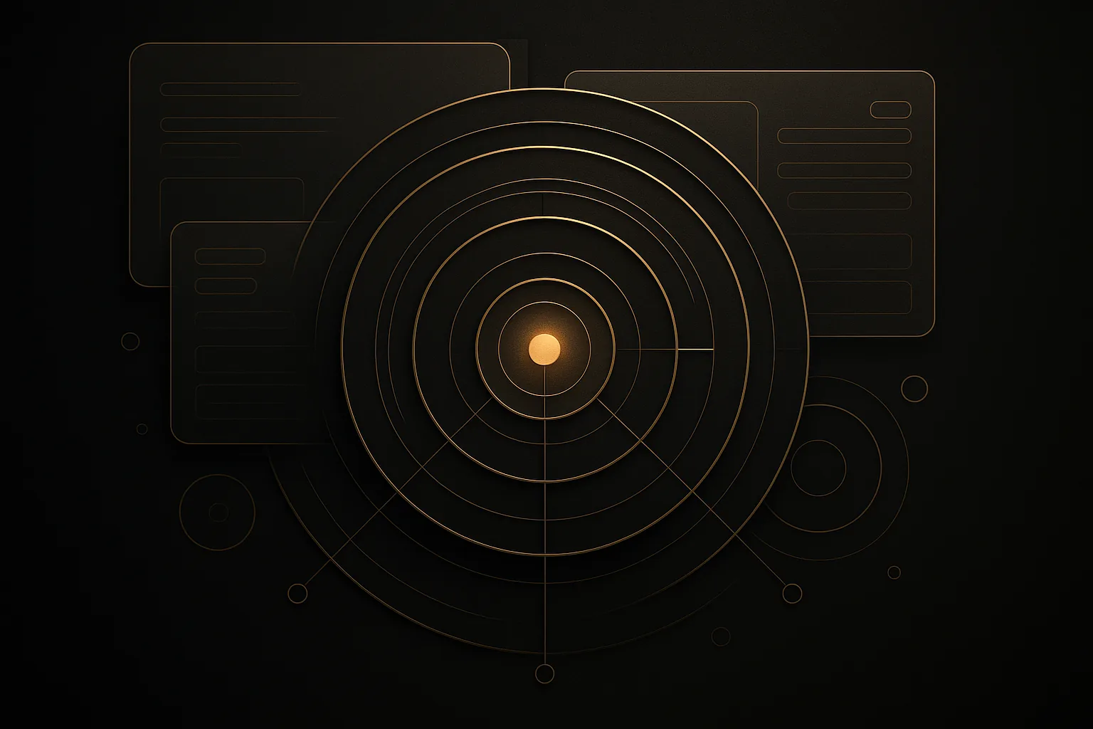 Abstract gold executive command interface on black, representing financial and operational control