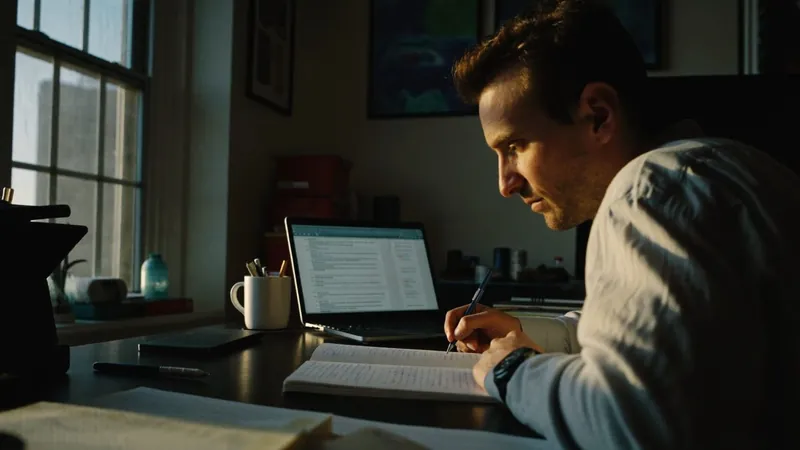 An owner taking notes at his desk beside an open laptop, studying the free Small Business MBA from Notebook of a COO