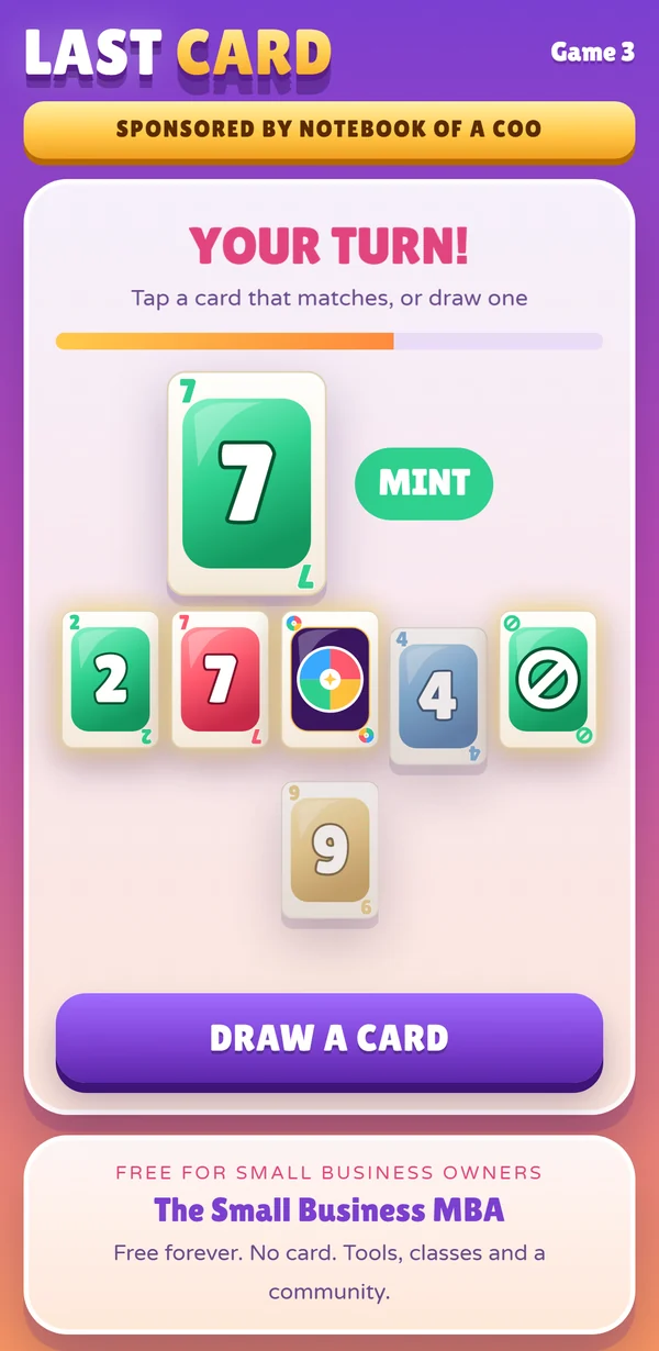 A player's phone on their turn: the card on the pile and their hand, with the cards they can play lifted up