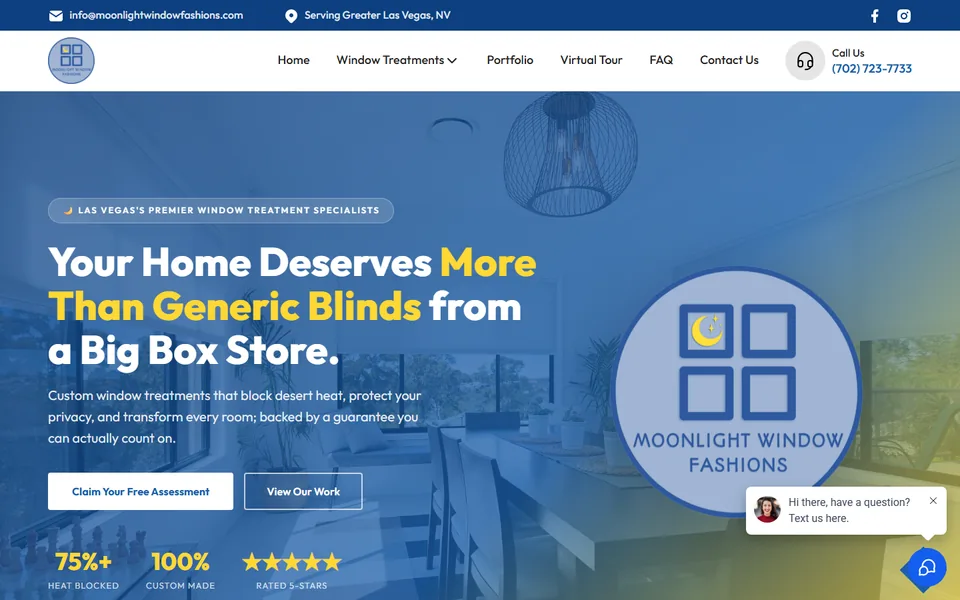 The home page of Moonlight Window Fashions