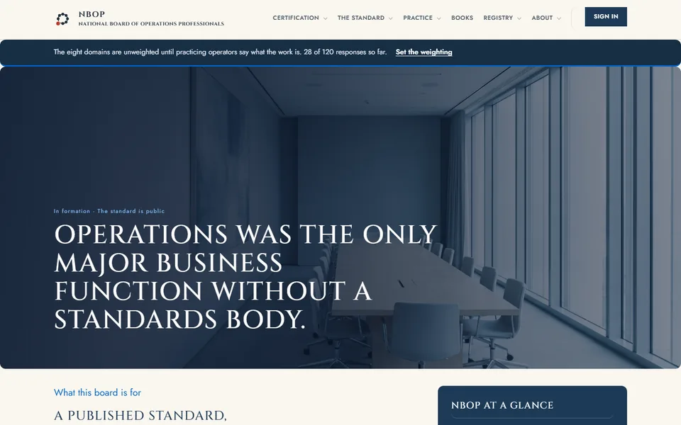 The home page of National Board of Operations Professionals