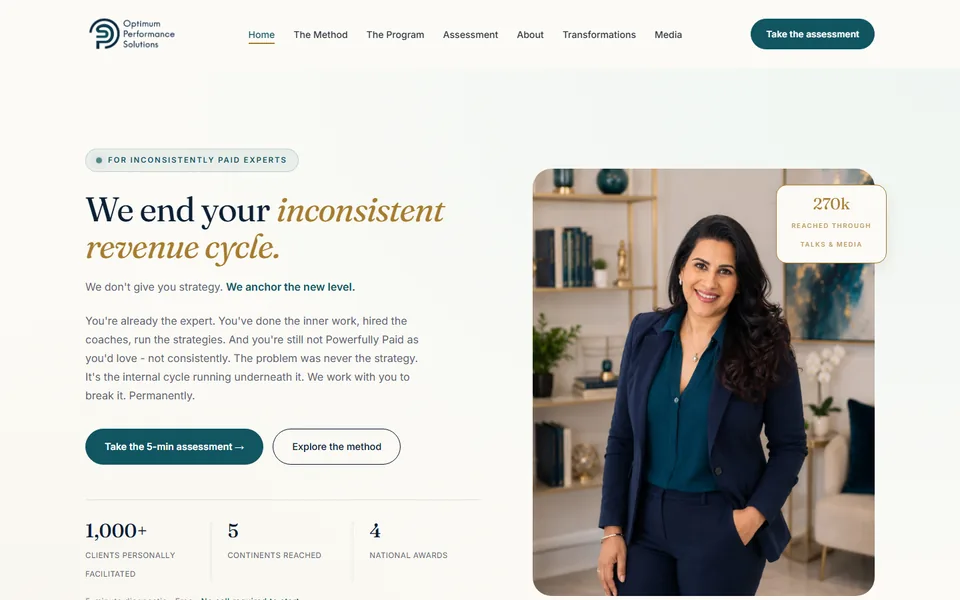 The home page of Optimum Performance Solutions